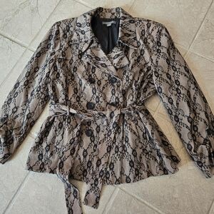 Vtg Lace Lined Jacket Sz 2X NY Collection Tie Belt